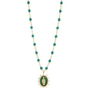 Gigi Clozeau Emerald Beaded Necklace with Diamond Madone Supreme Pendent